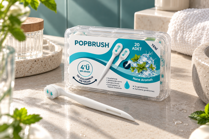POPBRUSH | Tek Kullanımlık 4'ü 1 Arada Ağız Bakım Fırçası – Fırça + Mentol + Kürdan + Dil Temizleyici