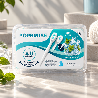 POPBRUSH | Tek Kullanımlık 4'ü 1 Arada Ağız Bakım Fırçası – Fırça + Mentol + Kürdan + Dil Temizleyici
